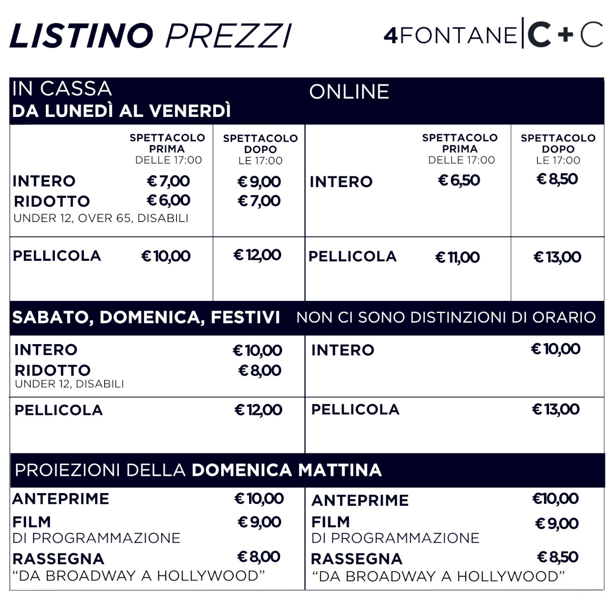 4 fontane tariffario
