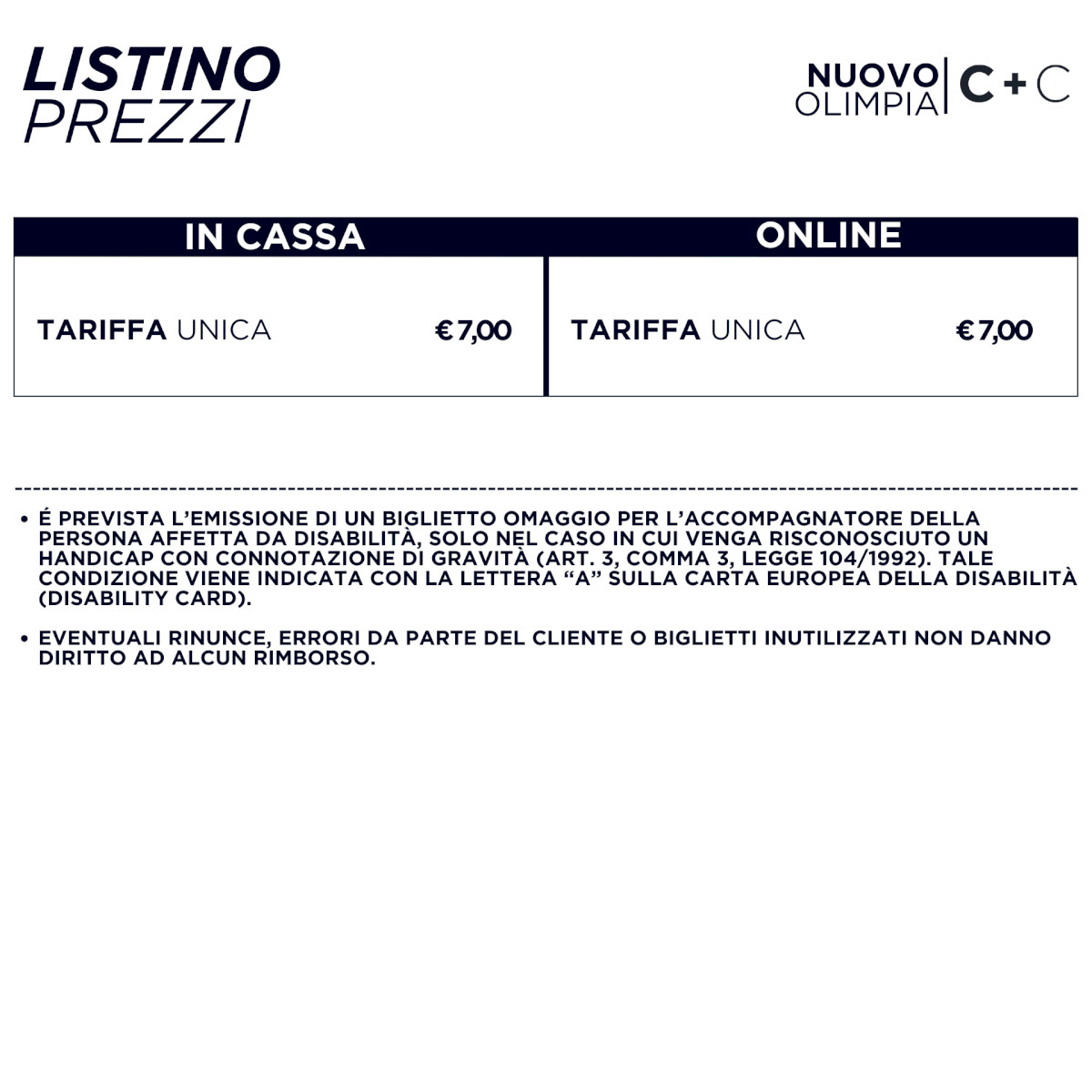 TARIFFE NUOVO OLIMPIA